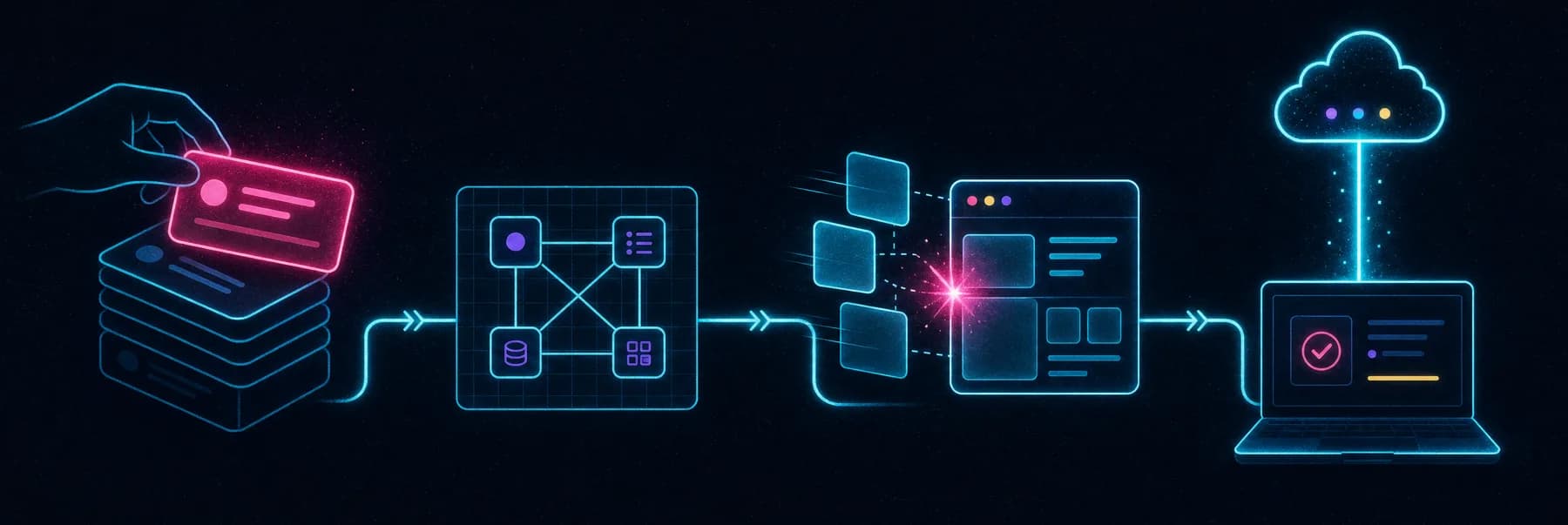 Los cuatro pasos del método: elegir una tarea, diseñar el sistema, construir la app con IA y publicarla en internet